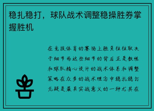 稳扎稳打，球队战术调整稳操胜券掌握胜机